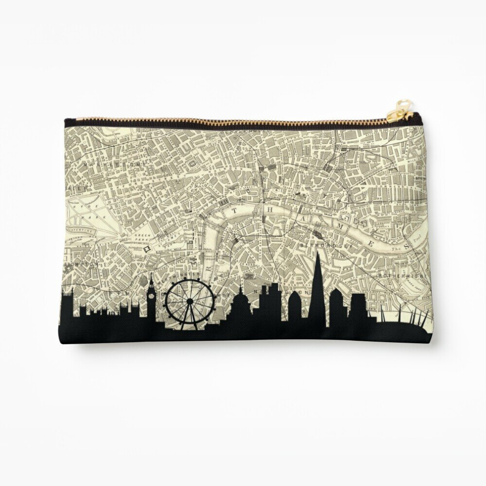 Whibos Makeup Bag London Skyline Over Vintage Map Cosmetic Organizer Tyvek Paper Bags Zipper Pouch