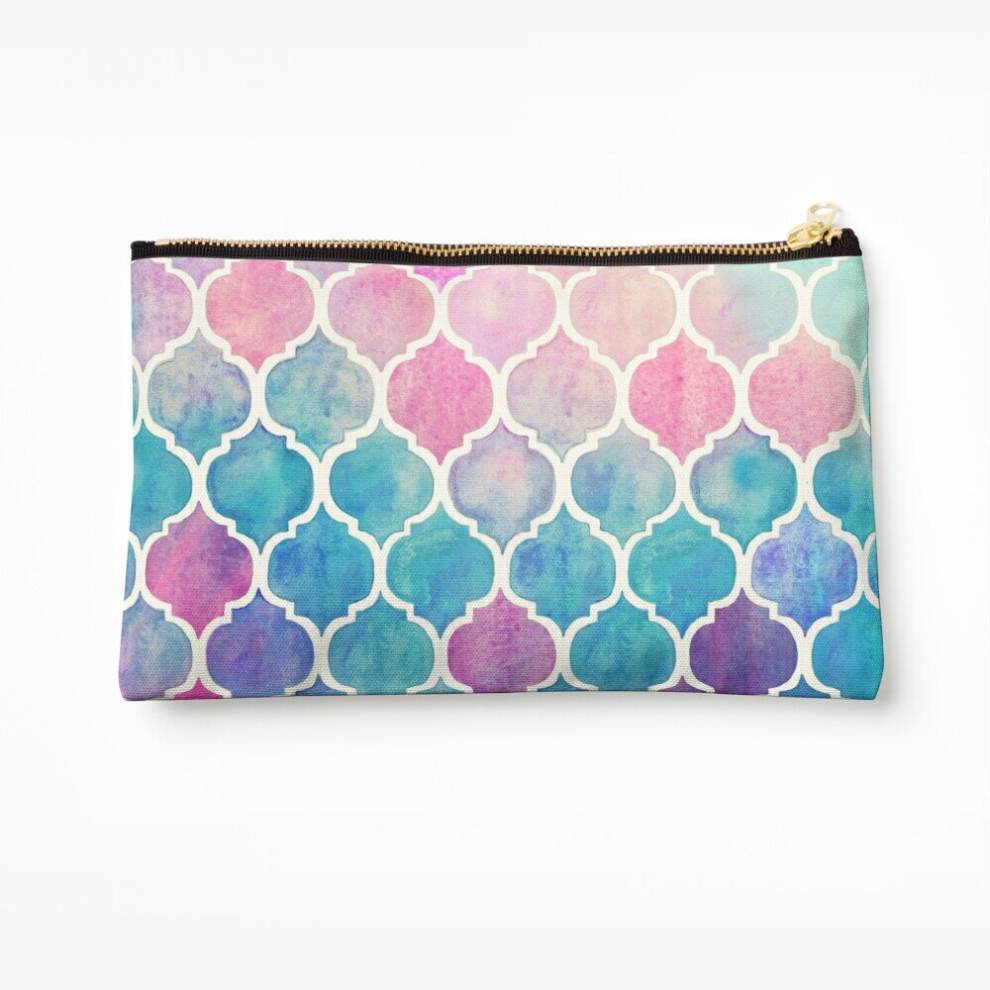 Whibos Makeup Bag Rainbow Pastel Watercolor Moroccan Pattern Cosmetic Organizer Tyvek Paper Bags Zipper Pouch