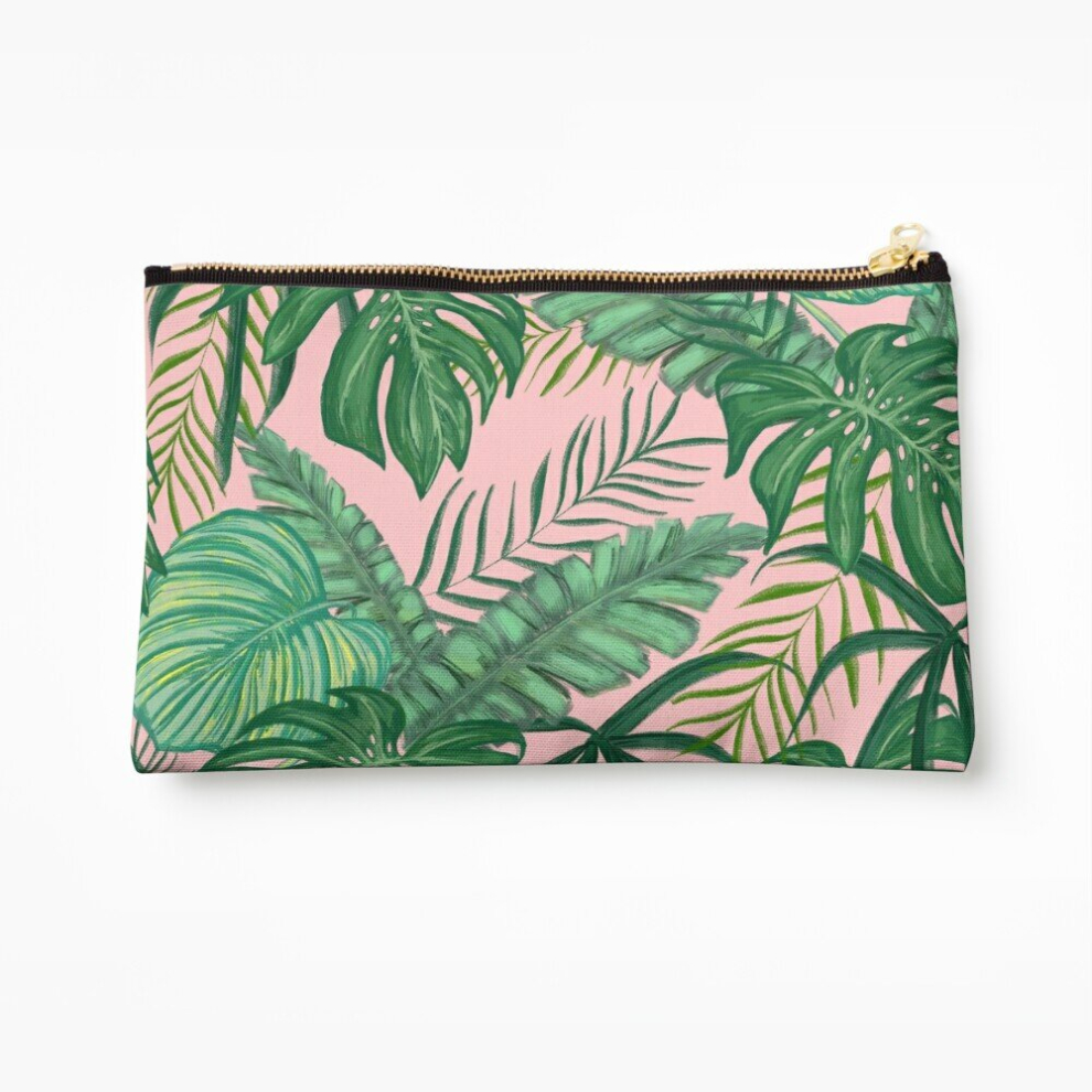 Whibos Pink Makeup Bag Pretty Tropical Greenery Pattern Cosmetic Organizer Tyvek Paper Bags Zipper Pouch