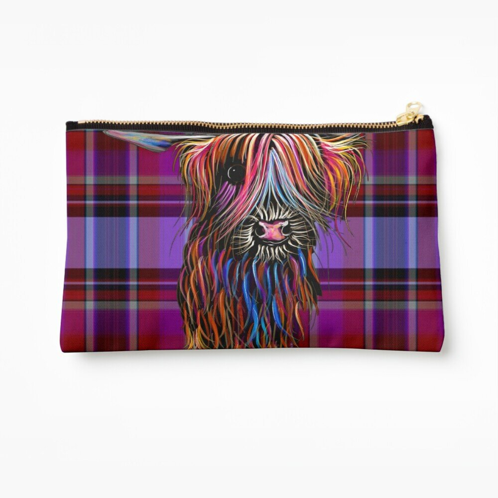 Whibos Makeup Bag Scottish Highland Cow ' Tartan Coco ' Cosmetic Organizer Tyvek Paper Bags Zipper Pouch
