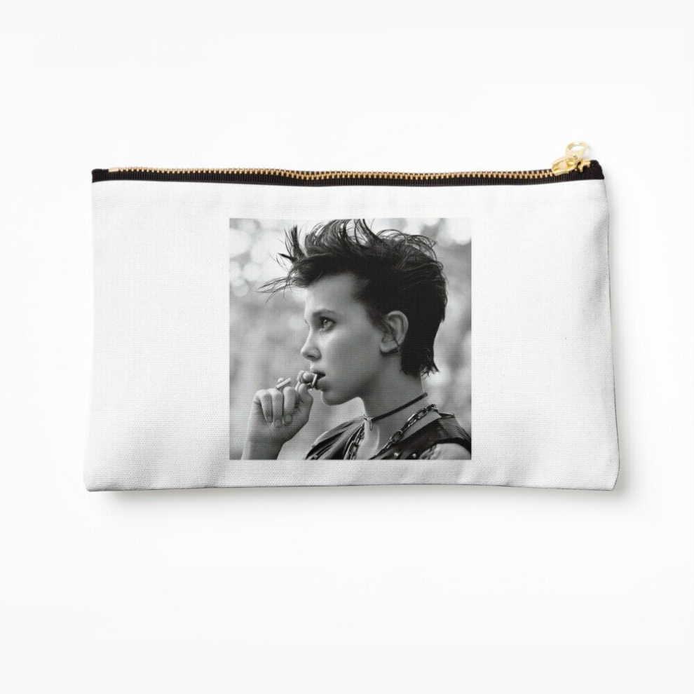 Whibos Brown Makeup Bag Millie Bobby - Aesthetic Cosmetic Organizer Tyvek Paper Bags Zipper Pouch