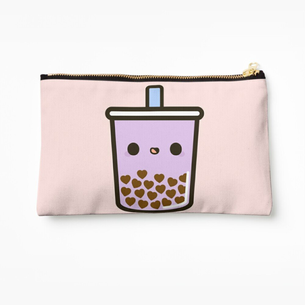 Whibos Makeup Bag Cute Love Heart Bubble Tea Cosmetic Organizer Tyvek Paper Bags Zipper Pouch
