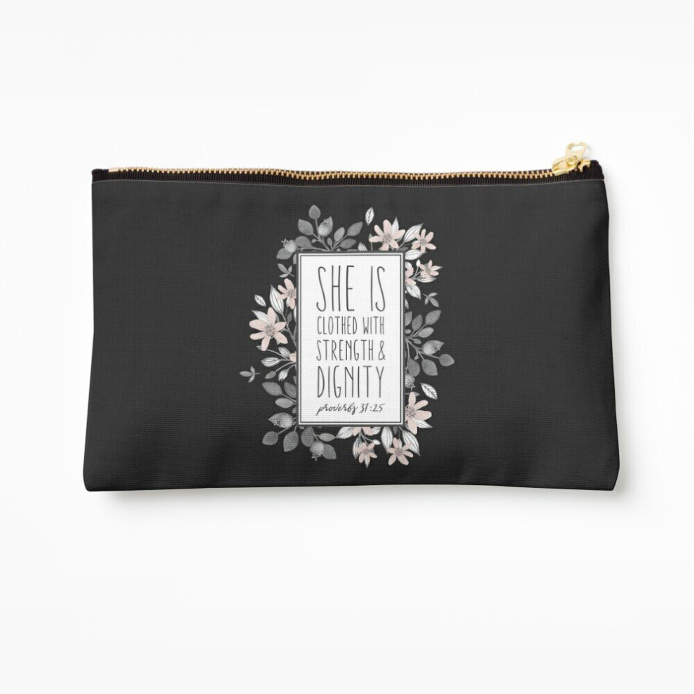 Whibos Makeup Bag Christian Quote Proverbs 31:25 Cosmetic Organizer Tyvek Paper Bags Zipper Pouch
