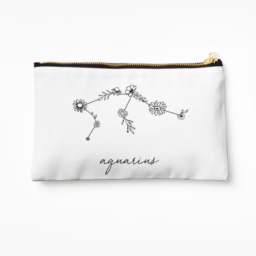 Whibos Makeup Bag Aquarius Zodiac Wildflower Constellation Cosmetic Organizer Tyvek Paper Bags Zipper Pouch