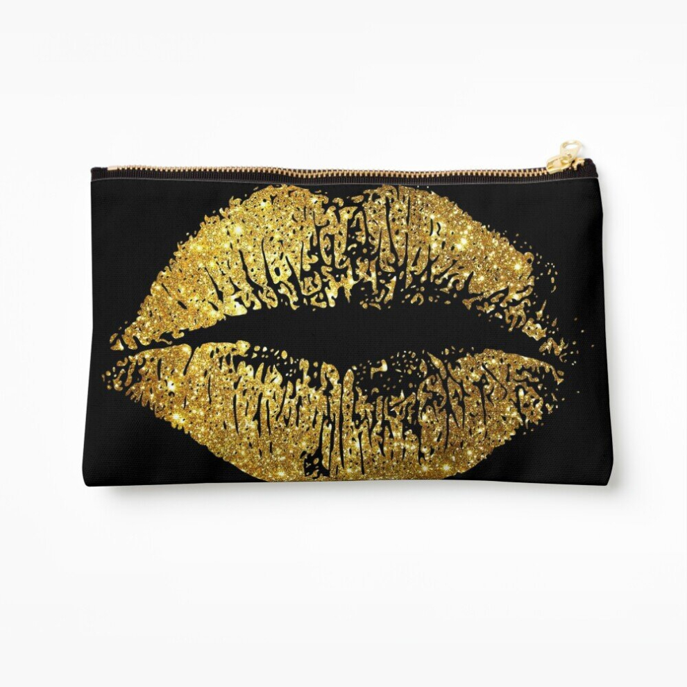 Whibos Gold Makeup Bag Stylish Glitter Lips Cosmetic Organizer Tyvek Paper Bags Zipper Pouch