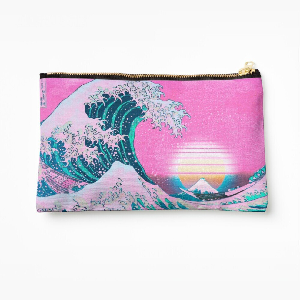 Whibos Makeup Bag Vaporwave Aesthetic Great Wave Off Kanagawa Retro Sunset Cosmetic Organizer Tyvek Paper Bags Zipper Pouch