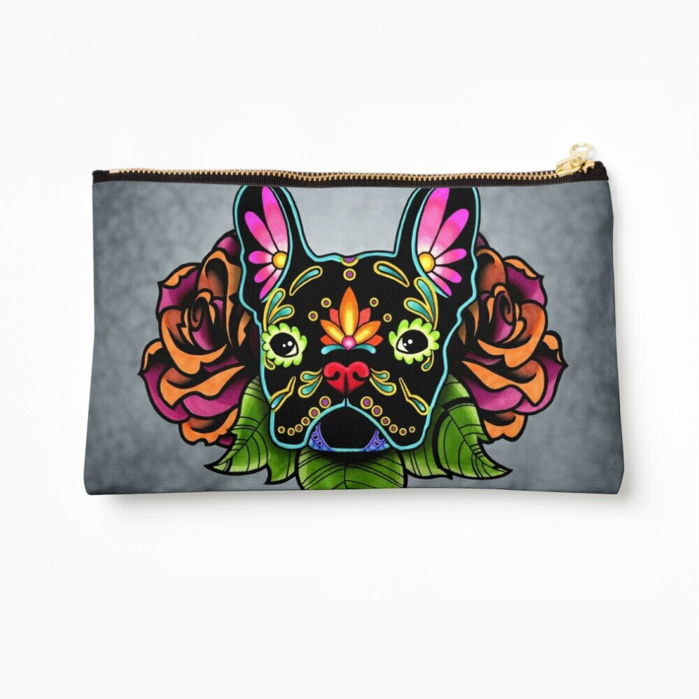 Whibos Black Makeup Bag Day Of The Dead French Bulldog In Sugar Skull Dog Cosmetic Organizer Tyvek Paper Bags Zipper Pouch