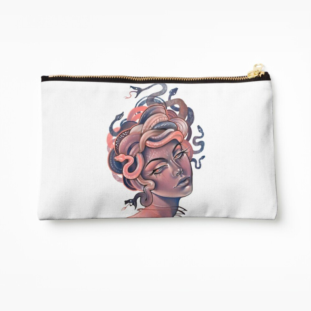 Whibos Coral/Blue Makeup Bag And Medusa Portrait Cosmetic Organizer Tyvek Paper Bags Zipper Pouch