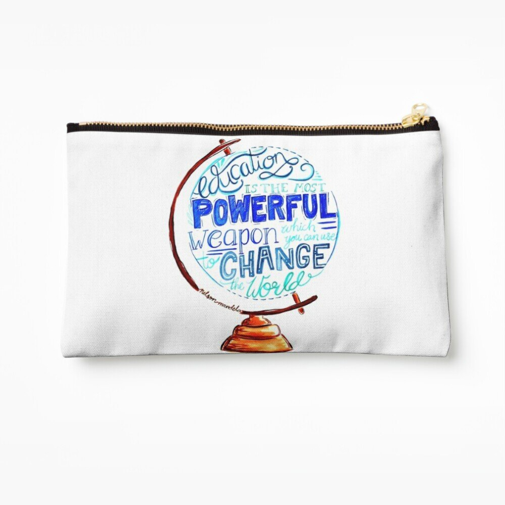 Whibos Makeup Bag Nelson Mandela - Education Change The World, Typography Vintage Globe Design Cosmetic Organizer Tyvek Paper Bags Zipper Pouch