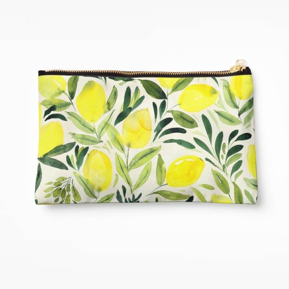 Whibos Makeup Bag Lemons Watercolor On Creme White Cosmetic Organizer Tyvek Paper Bags Zipper Pouch