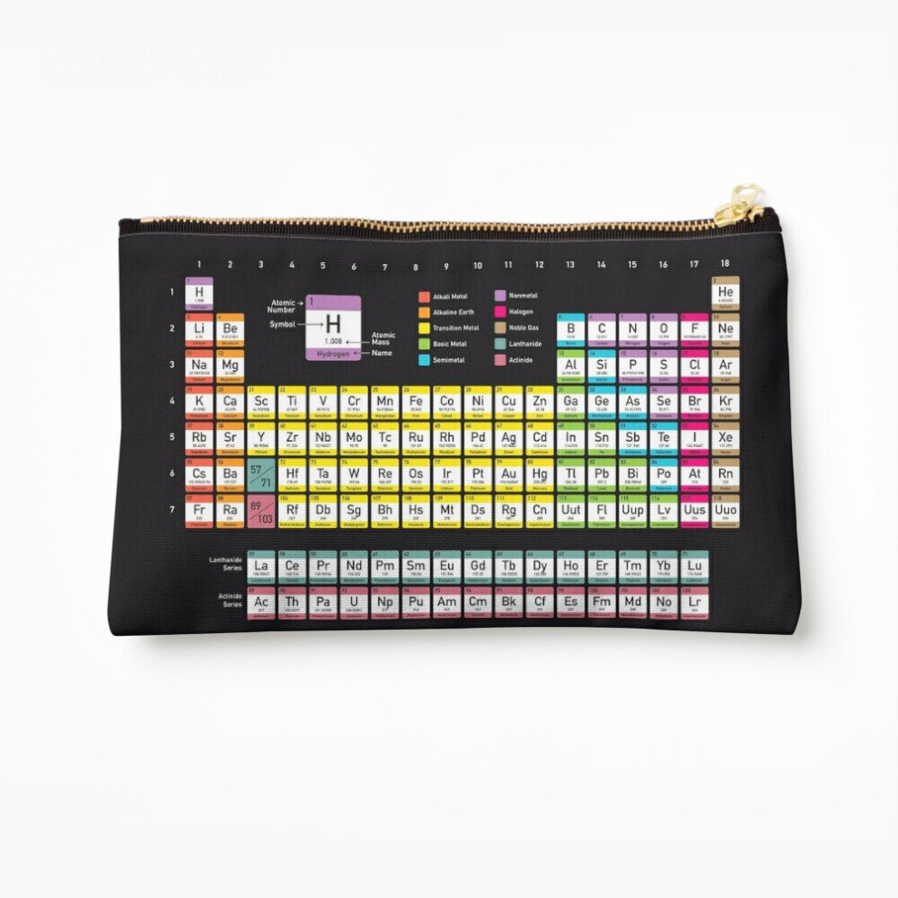 Whibos Black Makeup Bag Periodic Table Detailed With Color Code On Cosmetic Organizer Tyvek Paper Bags Zipper Pouch
