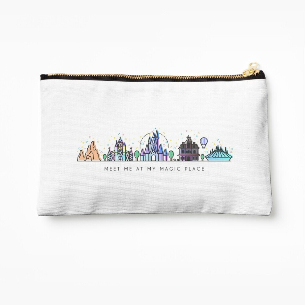 Whibos Makeup Bag Meet Me At My Magic Place. Happiest Place On Earth. Theme Park Skyline. Florida, Paris Cosmetic Organizer Tyvek Paper Bags Zipper Pouch