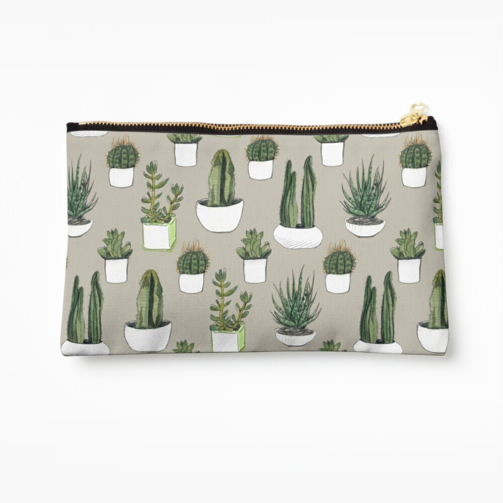 Whibos Beige Makeup Bag Watercolour Cacti Succulents - Cosmetic Organizer Tyvek Paper Bags Zipper Pouch