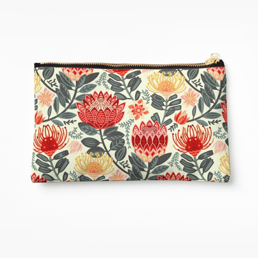 Whibos Grey/Red Makeup Bag Protea Chintz - Cosmetic Organizer Tyvek Paper Bags Zipper Pouch