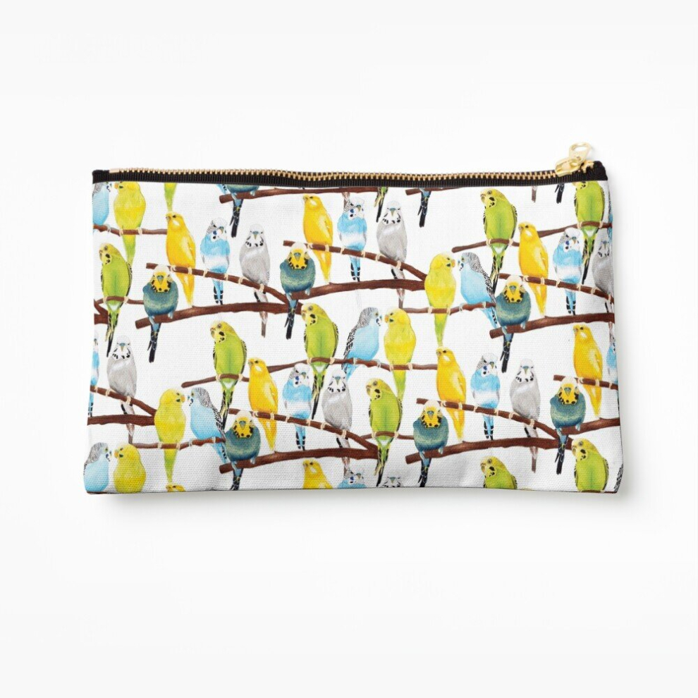 Whibos Makeup Bag Budgie Pattern Watercolour Cosmetic Organizer Tyvek Paper Bags Zipper Pouch