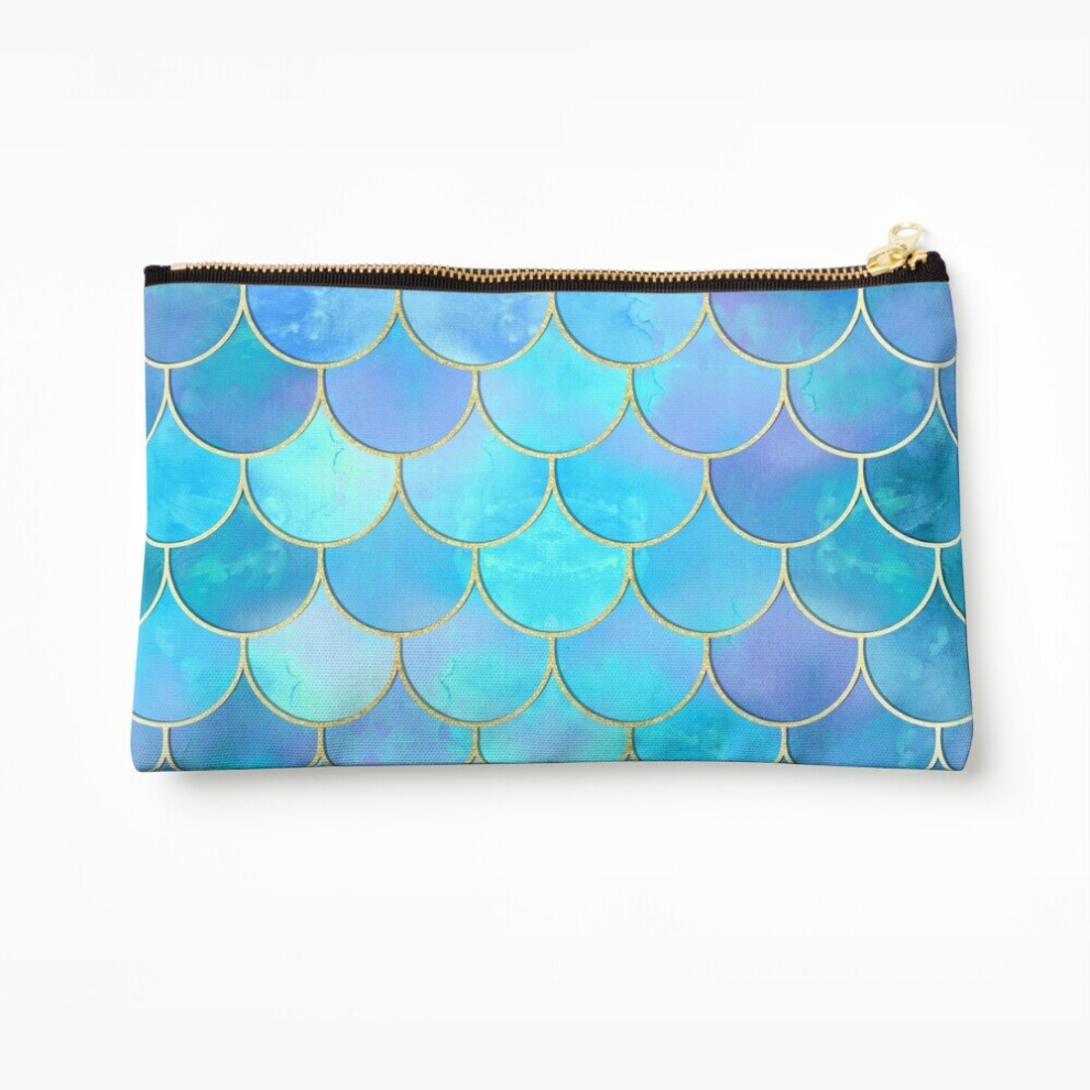Whibos Gold Makeup Bag Aqua Pearlescent Mermaid Scale Pattern Cosmetic Organizer Tyvek Paper Bags Zipper Pouch