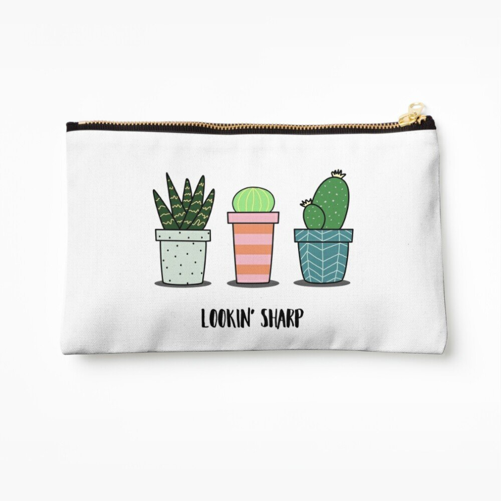 Whibos Makeup Bag Lookin Sharp Cacti Trio In Pots, Cactus, Succulent, Aloe Illustration Cosmetic Organizer Tyvek Paper Bags Zipper Pouch