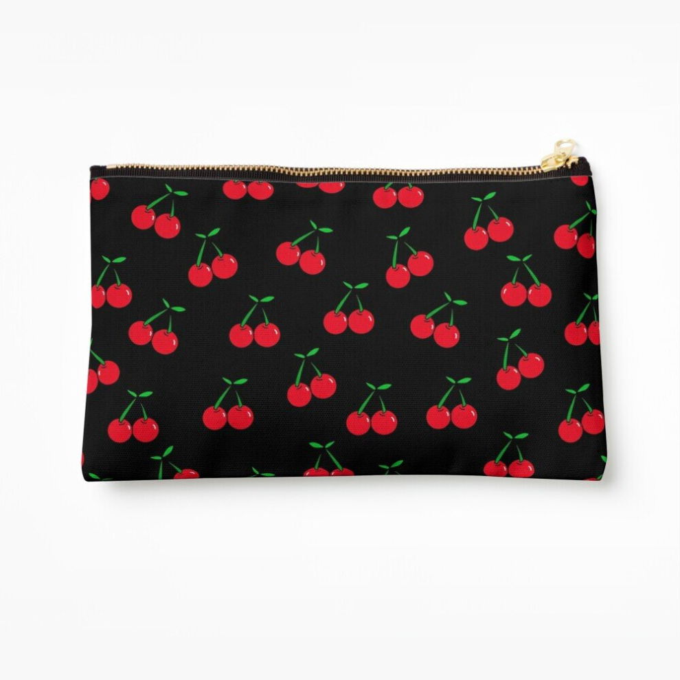 Whibos Makeup Bag Cherries 2 (On Black) Cosmetic Organizer Tyvek Paper Bags Zipper Pouch