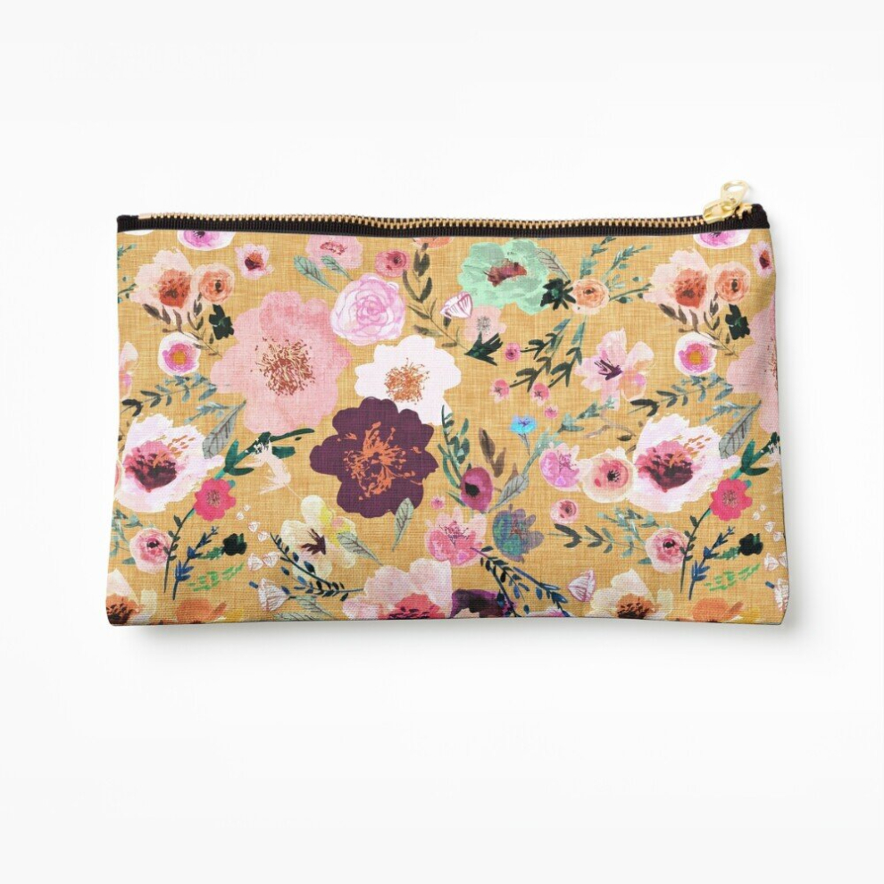 Whibos Gold Makeup Bag Burst Into Bloom (Mustard ) Cosmetic Organizer Tyvek Paper Bags Zipper Pouch