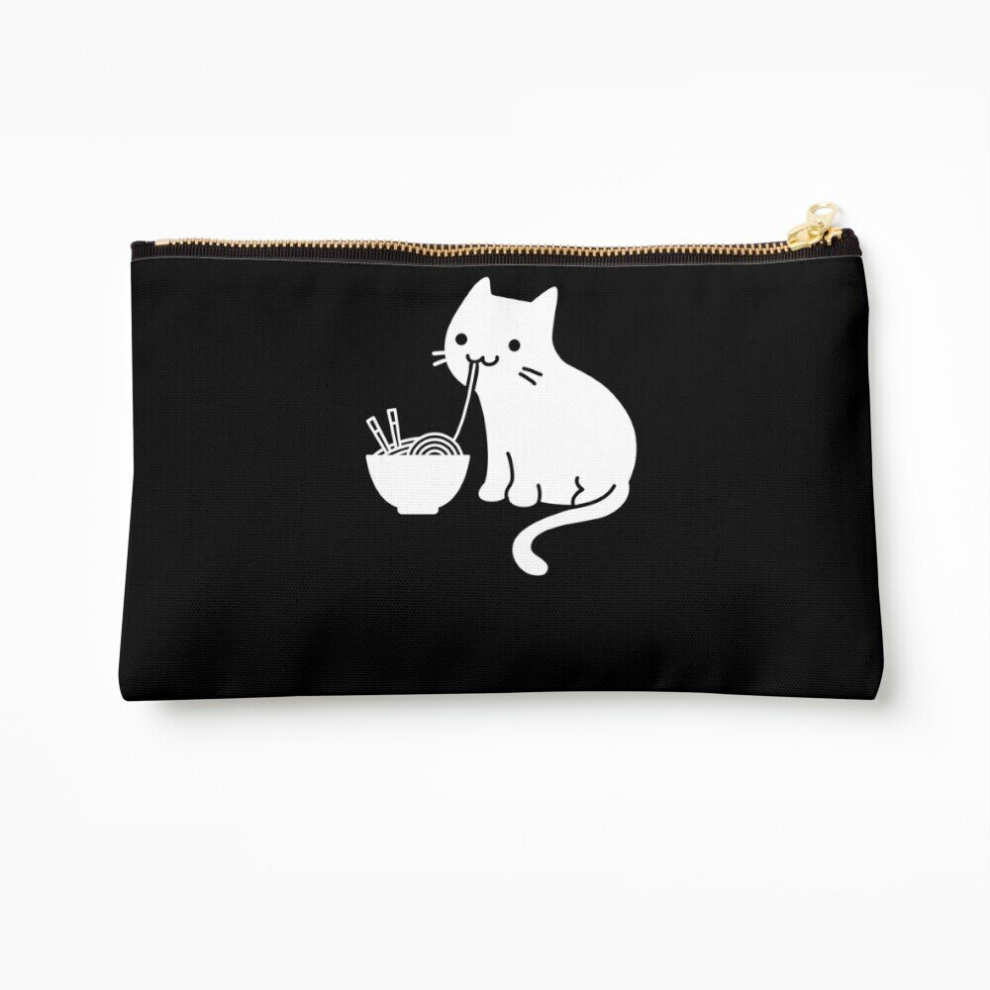 Whibos Makeup Bag Cute Cat Eating Ramen Cosmetic Organizer Tyvek Paper Bags Zipper Pouch