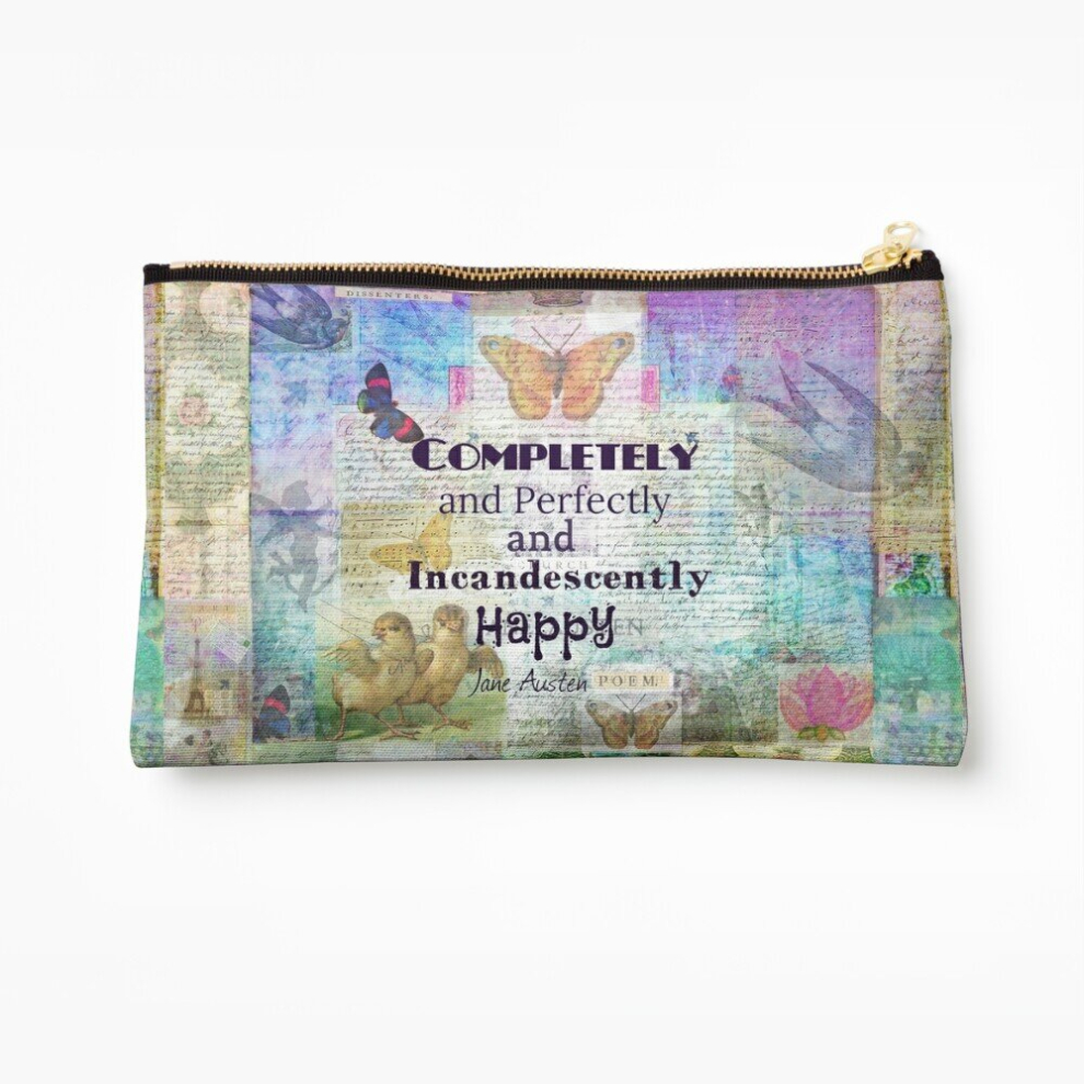 Whibos Makeup Bag Jane Austen Mr Darcy Quote Completely And Perfectly And Incandescently Happy Cosmetic Organizer Tyvek Paper Bags Zipper Pouch