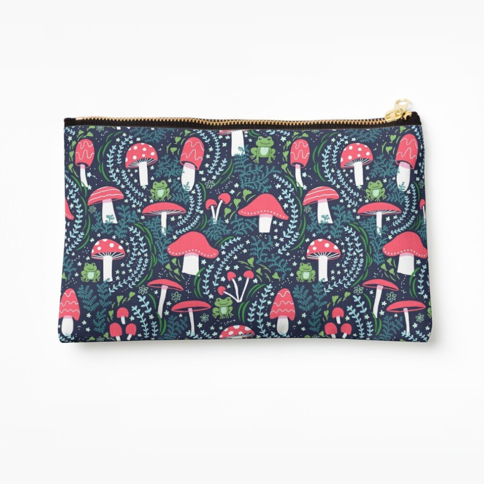 Whibos Makeup Bag Mushrooms, Toadstools And Frogs Cosmetic Organizer Tyvek Paper Bags Zipper Pouch
