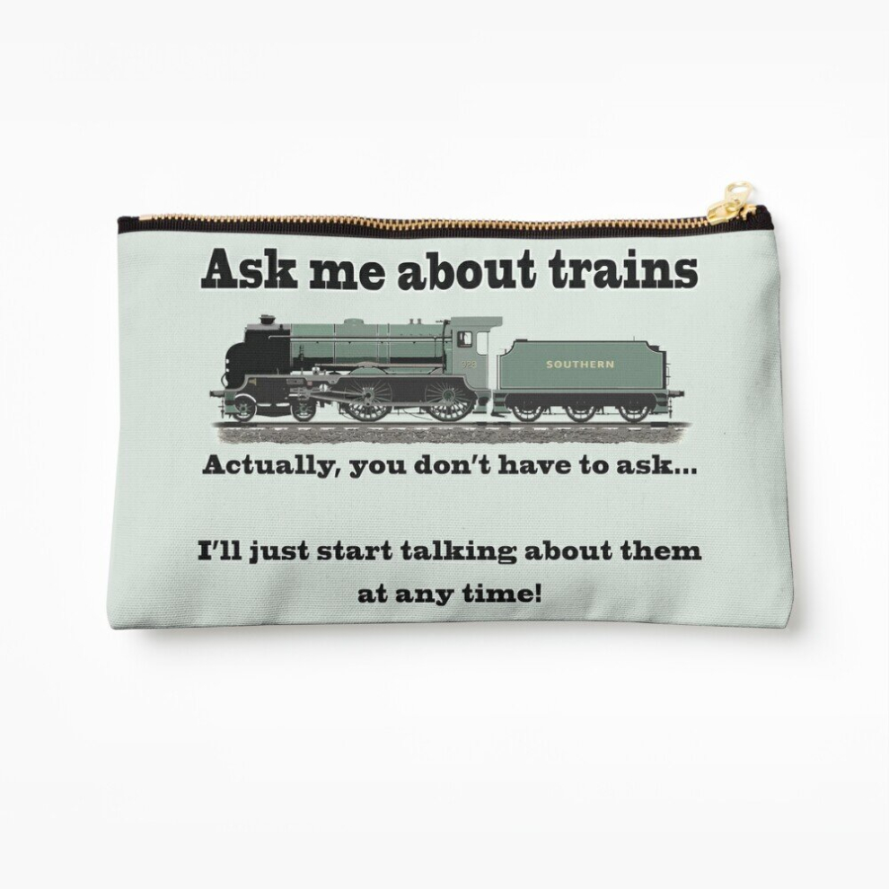 Whibos Makeup Bag Funny, For Train Fans. "Ask Me About Trains" Trainspotter, Steam Train, Model Trains Cosmetic Organizer Tyvek Paper Bags Zipper Pouch