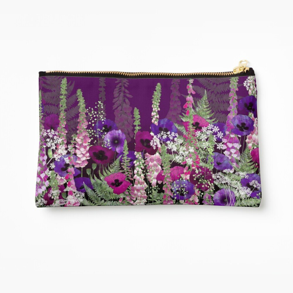 Whibos Purple/Pink Makeup Bag Flower Garden - Poppies, Foxgloves, Ferns Cosmetic Organizer Tyvek Paper Bags Zipper Pouch