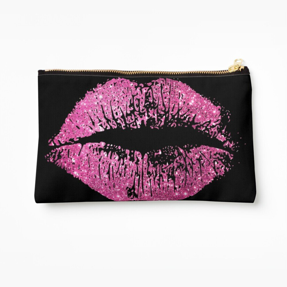 Whibos Pink Makeup Bag Stylish Glitter Lips Cosmetic Organizer Tyvek Paper Bags Zipper Pouch