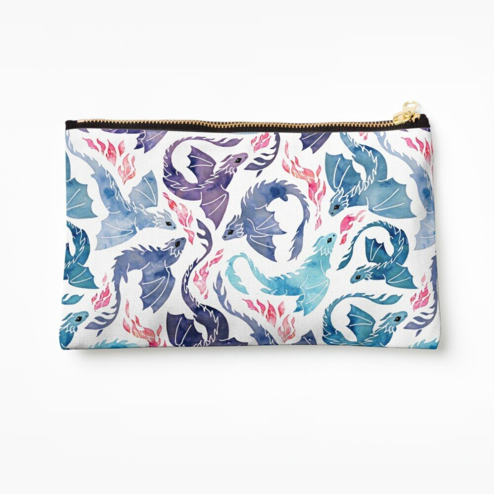 Whibos Turquoise/Purple Makeup Bag Dragon Fire Cosmetic Organizer Tyvek Paper Bags Zipper Pouch