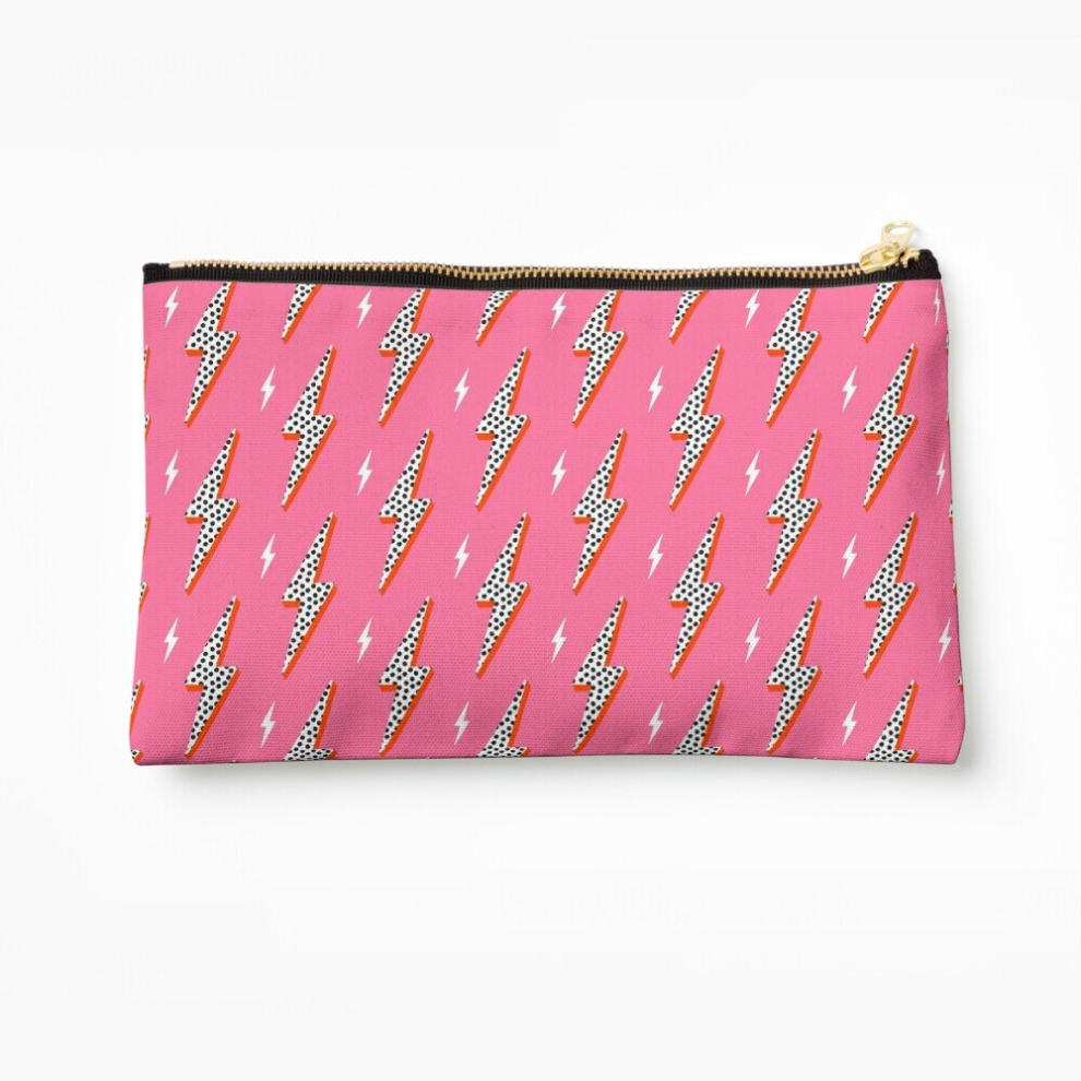 Whibos Pink Makeup Bag Lightning Bolt Thunder Flash Preppy Cosmetic Organizer Tyvek Paper Bags Zipper Pouch
