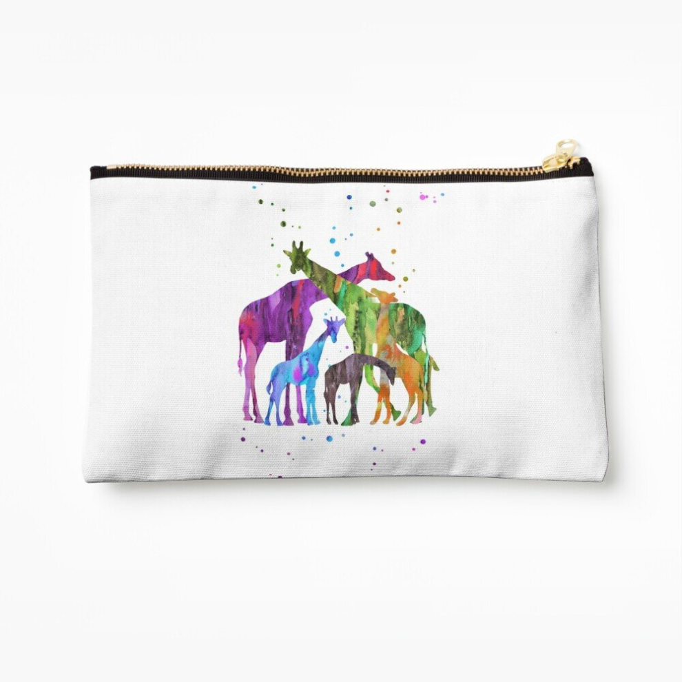 Whibos Makeup Bag Giraffe Family, Giraffe, Watercolor Giraffe, Giraffes, Safari Cosmetic Organizer Tyvek Paper Bags Zipper Pouch
