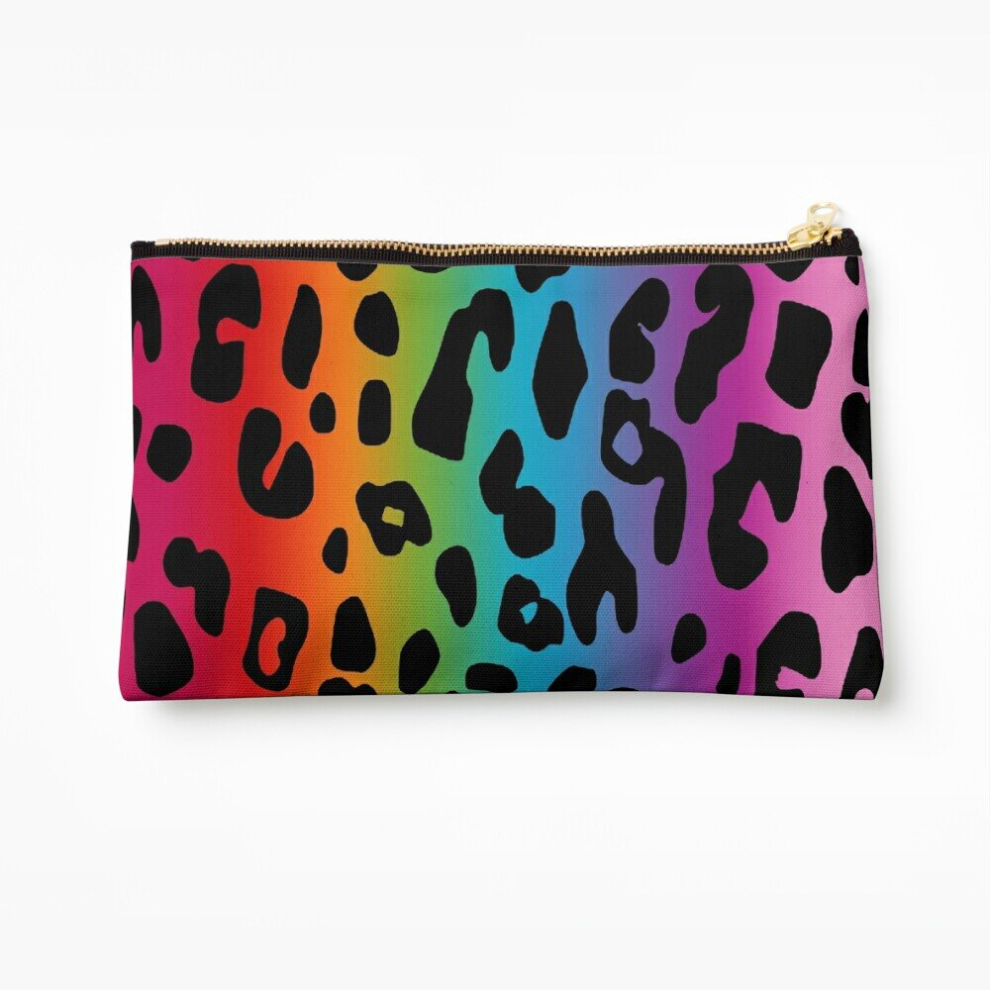 Whibos Makeup Bag Bright Rainbow Leopard Cosmetic Organizer Tyvek Paper Bags Zipper Pouch