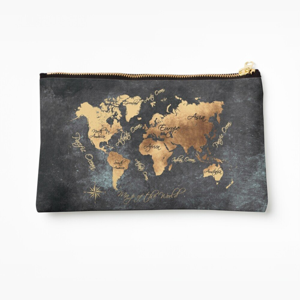 Whibos Makeup Bag World Map 147 Gold Black #Worldmap #Map Cosmetic Organizer Tyvek Paper Bags Zipper Pouch