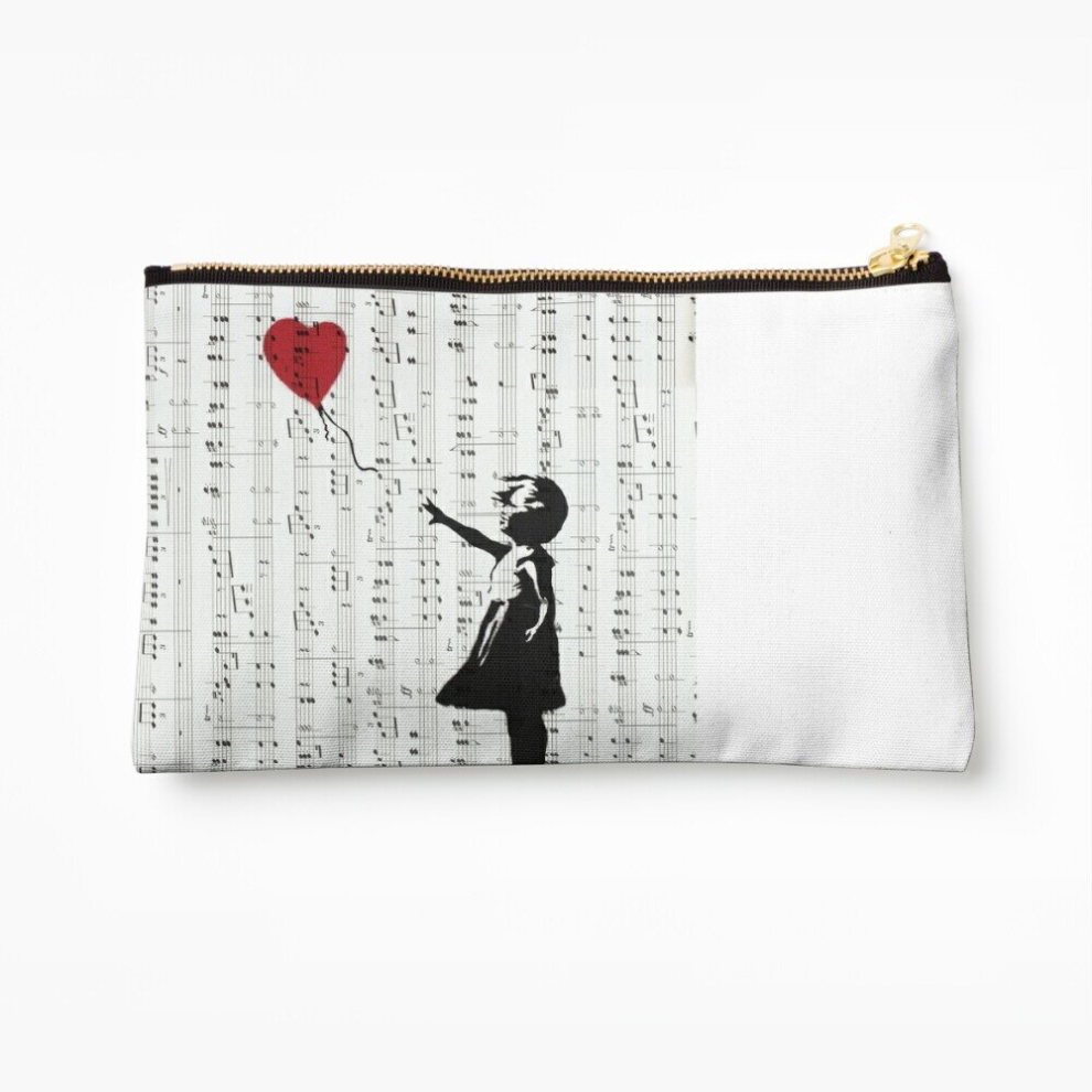 Whibos Red Makeup Bag Girl With A Balloon By Banksy, Contemporary Street Art Cosmetic Organizer Tyvek Paper Bags Zipper Pouch