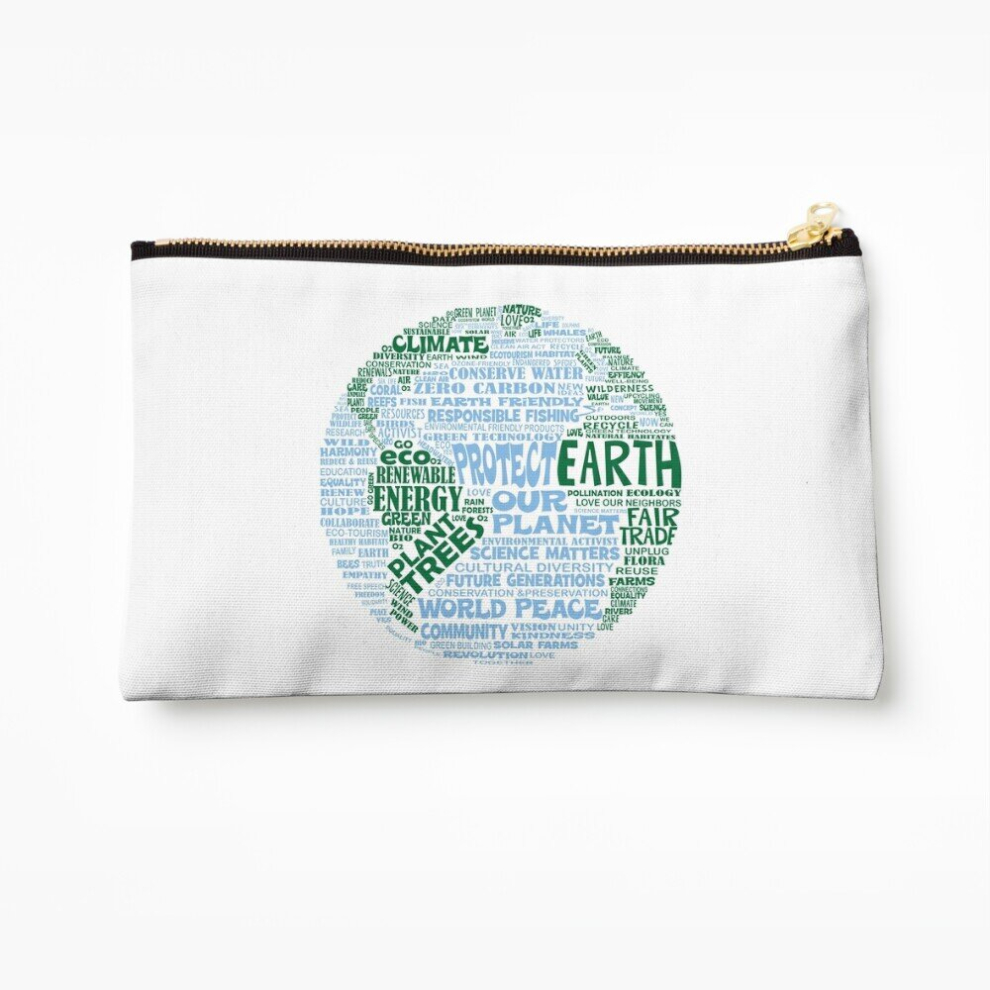 Whibos Makeup Bag Protect Earth - Blue Green Words For Earth Cosmetic Organizer Tyvek Paper Bags Zipper Pouch