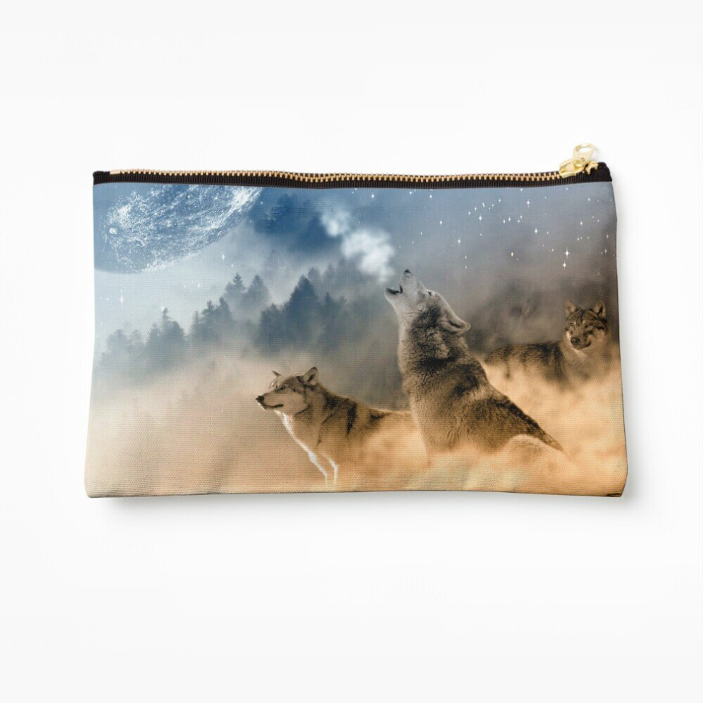 Whibos Makeup Bag Wolves Howling At The Moon / Beautiful Wolves Cosmetic Organizer Tyvek Paper Bags Zipper Pouch