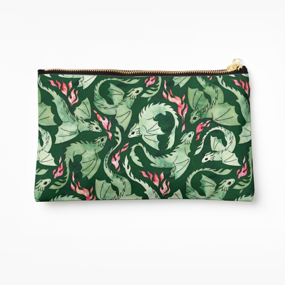 Whibos Dark/Green Makeup Bag Dragon Fire Cosmetic Organizer Tyvek Paper Bags Zipper Pouch