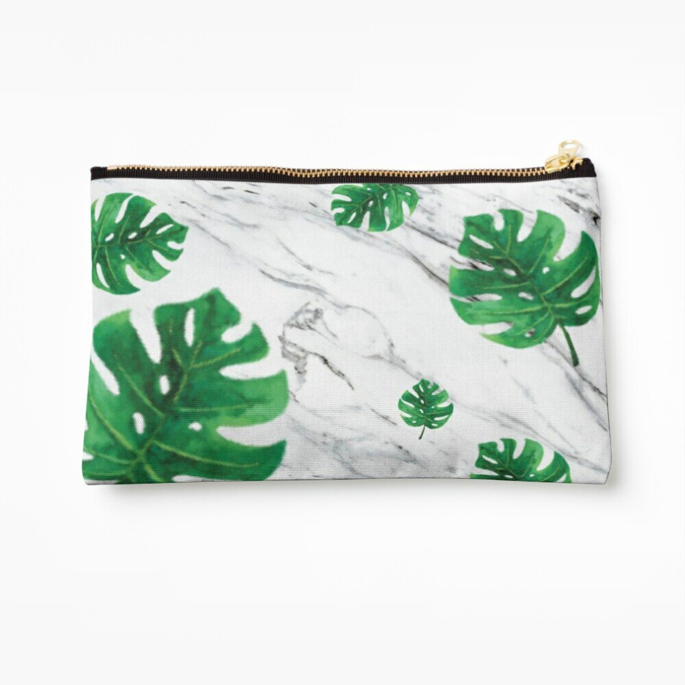 Whibos Makeup Bag Marble Palm Leaf Design Cosmetic Organizer Tyvek Paper Bags Zipper Pouch