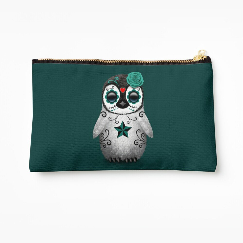 Whibos Blue Makeup Bag Teal Day Of The Dead Sugar Skull Penguin Cosmetic Organizer Tyvek Paper Bags Zipper Pouch
