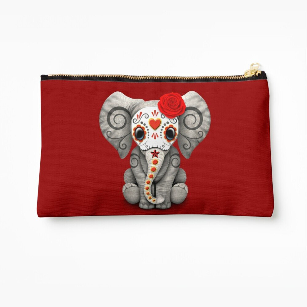 Whibos Red Makeup Bag Day Of The Dead Sugar Skull Baby Elephant Cosmetic Organizer Tyvek Paper Bags Zipper Pouch