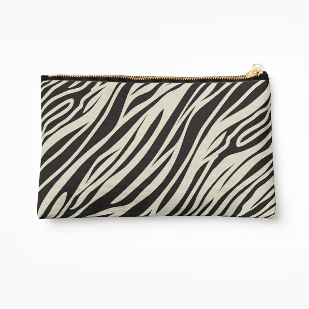 Whibos Black/Cream Makeup Bag And Striped Zebra Print Cosmetic Organizer Tyvek Paper Bags Zipper Pouch