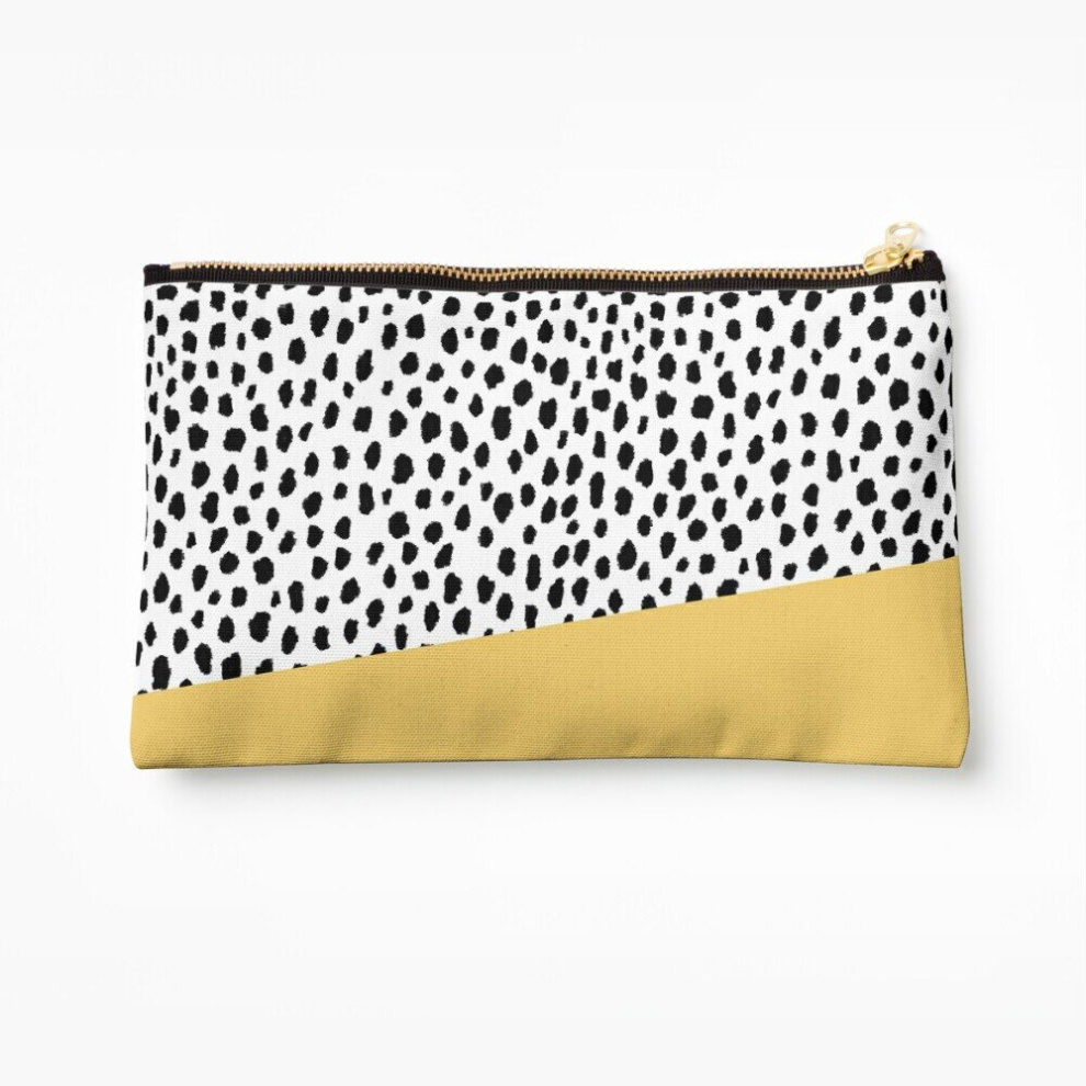 Whibos Yellow Makeup Bag Dalmatian Spots With Stripe Cosmetic Organizer Tyvek Paper Bags Zipper Pouch