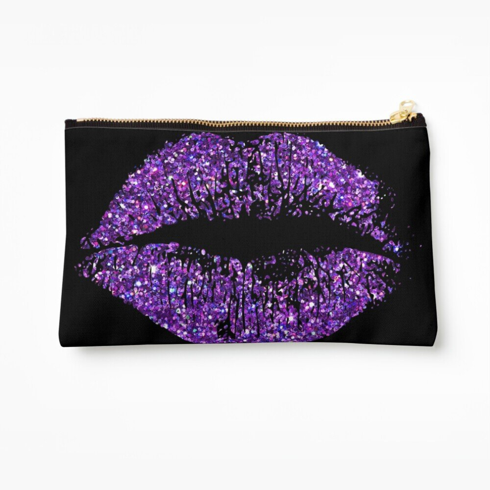 Whibos Purple Makeup Bag Stylish Glitter Lips Cosmetic Organizer Tyvek Paper Bags Zipper Pouch