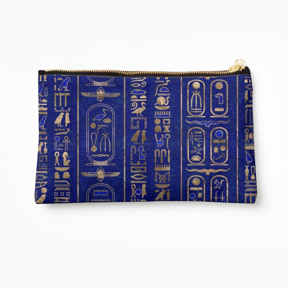 Whibos Gold Makeup Bag Egyptian Hieroglyphs Pattern Lapis Lazuli Cosmetic Organizer Tyvek Paper Bags Zipper Pouch