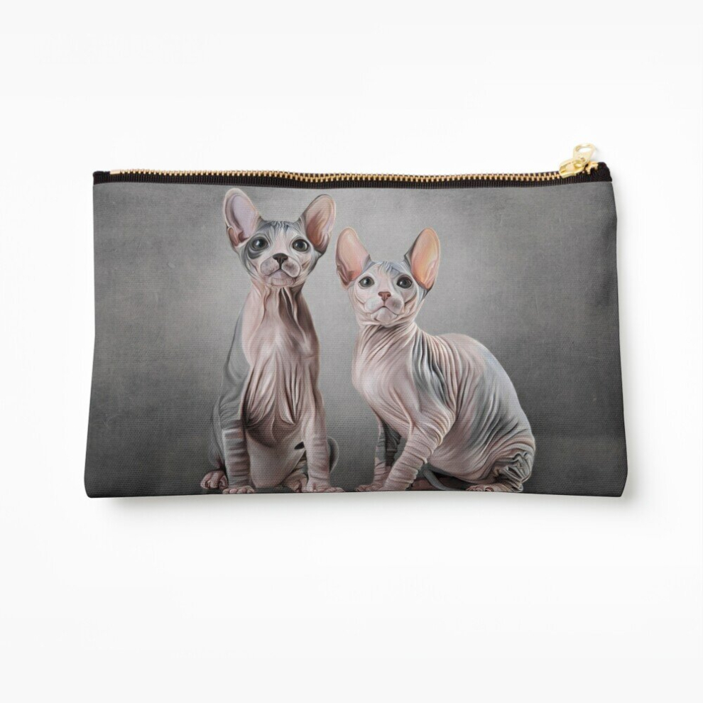 Whibos Makeup Bag Drawing Two Cats Sphynx, Hairless Cosmetic Organizer Tyvek Paper Bags Zipper Pouch