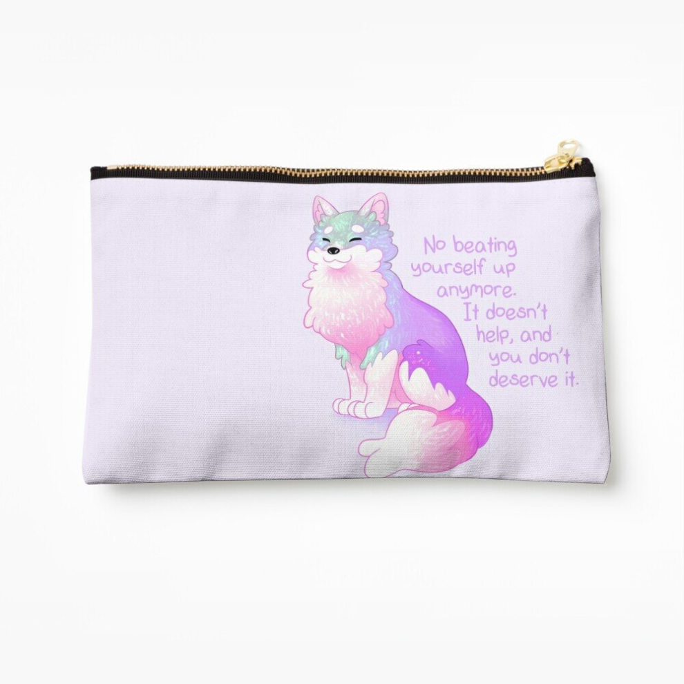 Whibos Makeup Bag "No Beating Yourself Up Anymore" Pastel Rainbow Doggo Cosmetic Organizer Tyvek Paper Bags Zipper Pouch