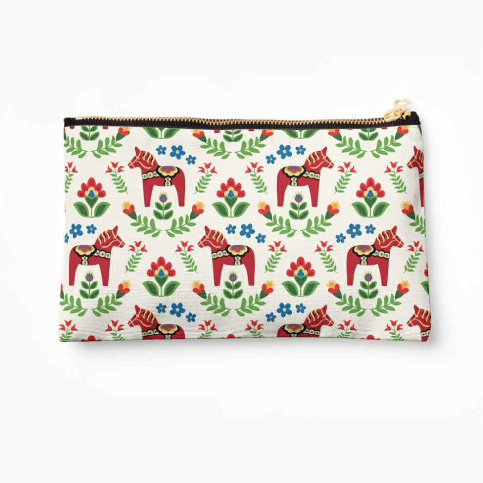 Whibos Red Makeup Bag Swedish Dala Horses Cosmetic Organizer Tyvek Paper Bags Zipper Pouch