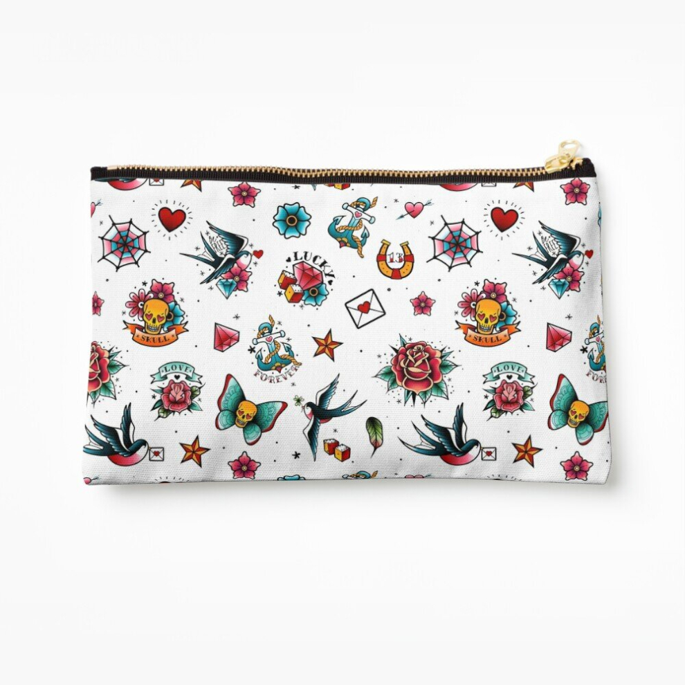 Whibos Makeup Bag Retro Tattoo Print Cosmetic Organizer Tyvek Paper Bags Zipper Pouch