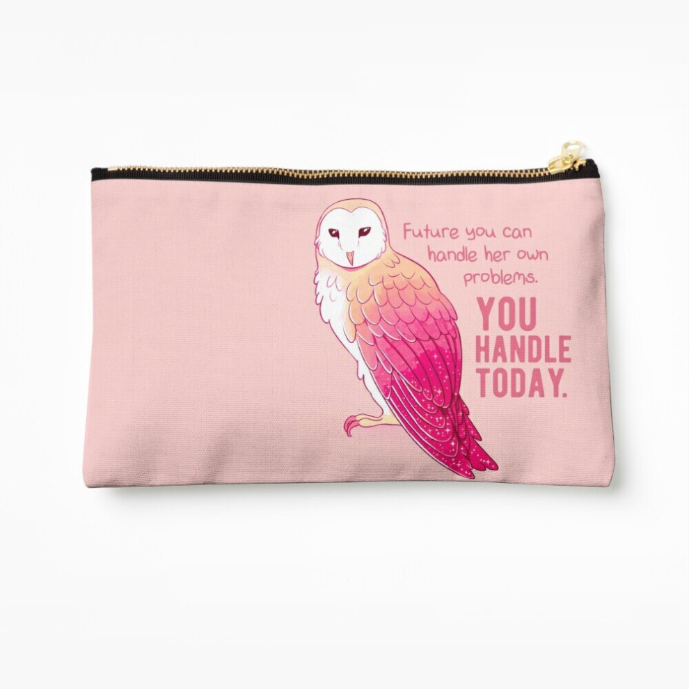 Whibos Pink Makeup Bag "You Handle Today" Encouraging Barn Owl Cosmetic Organizer Tyvek Paper Bags Zipper Pouch